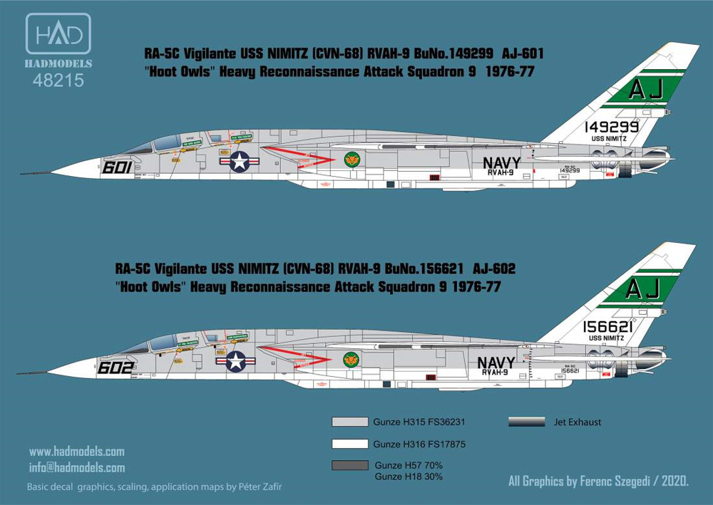 RA-5C ヴィジランティ RVAH-9 USS ニミッツ 1976-77年 デカール デカール (HAD MODELS 1/48 デカール No.48215) 商品画像_1