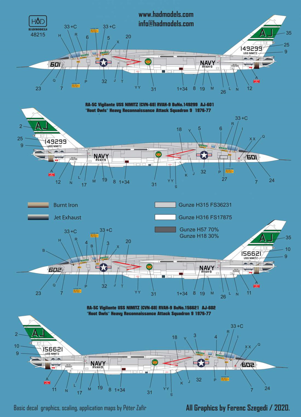 RA-5C ヴィジランティ RVAH-9 USS ニミッツ 1976-77年 デカール デカール (HAD MODELS 1/48 デカール No.48215) 商品画像_3