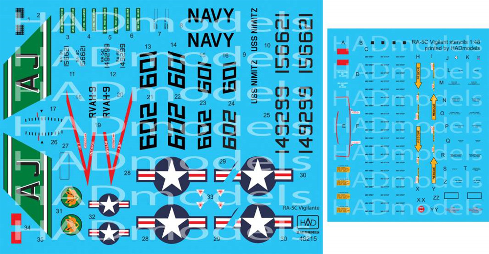 RA-5C ヴィジランティ RVAH-9 USS ニミッツ 1976-77年 デカール デカール (HAD MODELS 1/48 デカール No.48215) 商品画像_4