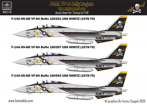 F-14A トムキャット VF-84 ジョリーロジャース USS ニミッツ 1978-79年 (タミヤ用) デカール デカール (HAD MODELS 1/48 デカール No.48216) 商品画像