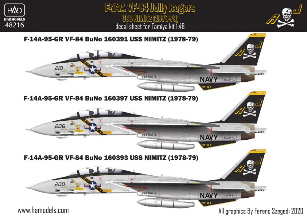 F-14A トムキャット VF-84 ジョリーロジャース USS ニミッツ 1978-79年 (タミヤ用) デカール デカール (HAD MODELS 1/48 デカール No.48216) 商品画像_1