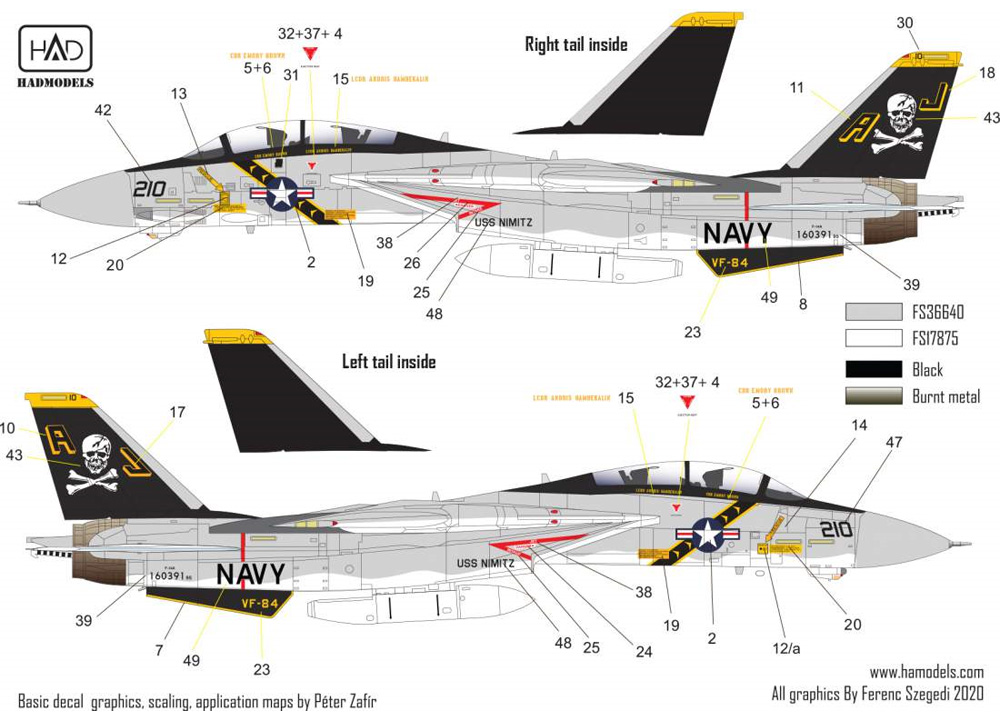 F-14A トムキャット VF-84 ジョリーロジャース USS ニミッツ 1978-79年 (タミヤ用) デカール デカール (HAD MODELS 1/48 デカール No.48216) 商品画像_2