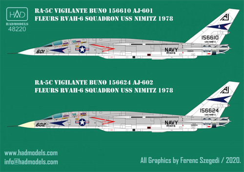 RA-5C ヴィジランティ RVAH-6 USS ニミッツ 1978年 デカール デカール (HAD MODELS 1/48 デカール No.48220) 商品画像