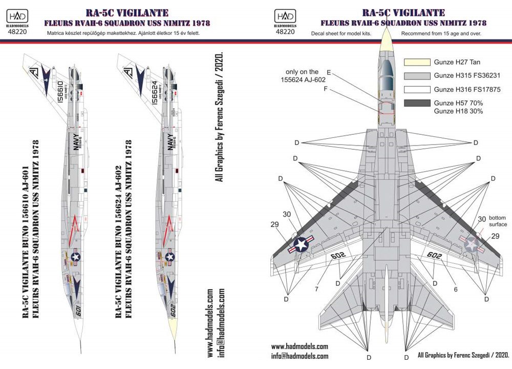 RA-5C ヴィジランティ RVAH-6 USS ニミッツ 1978年 デカール デカール (HAD MODELS 1/48 デカール No.48220) 商品画像_2