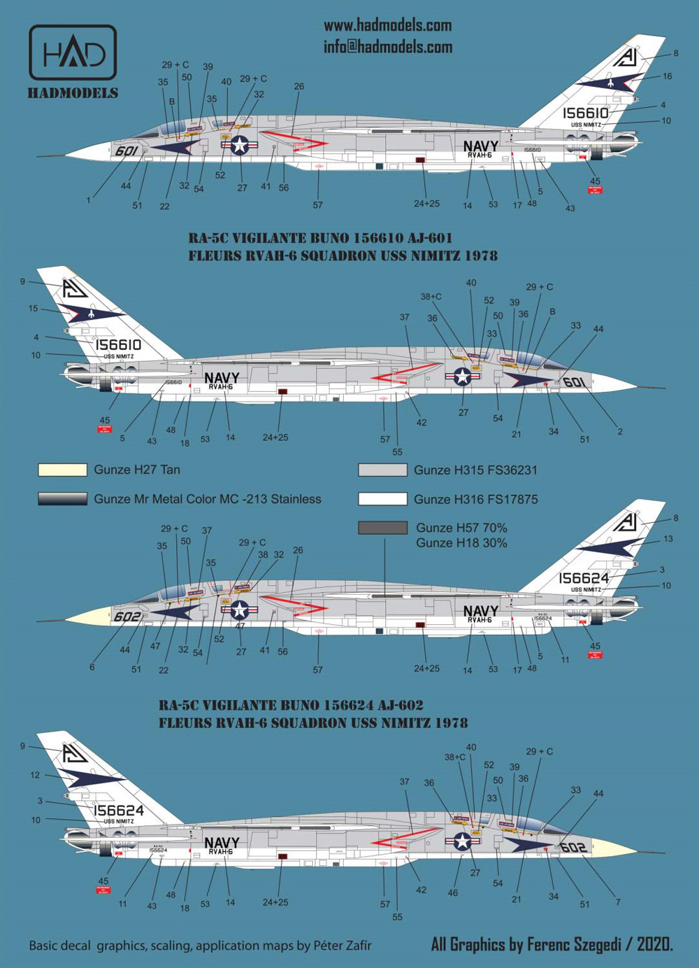 RA-5C ヴィジランティ RVAH-6 USS ニミッツ 1978年 デカール デカール (HAD MODELS 1/48 デカール No.48220) 商品画像_3