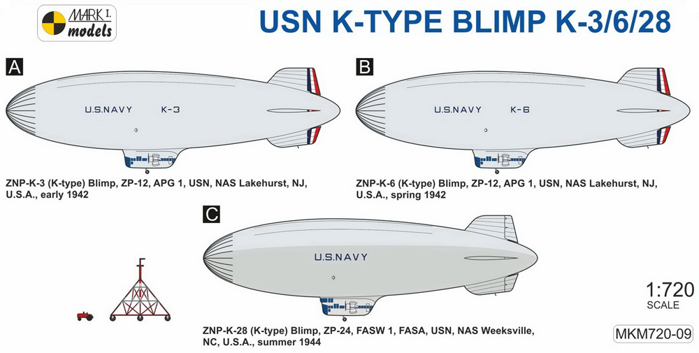 USN K級 軟式飛行船 K-3/6/28 初期型 プラモデル (MARK 1 ミリタリー インジェクションキット No.MKM720-09) 商品画像_1