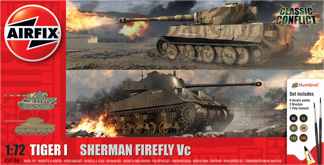 クラッシックコンフリクト タイガー 1 vs シャーマン ファイアフライ プラモデル (エアフィックス 1/72 AFV No.A50186) 商品画像