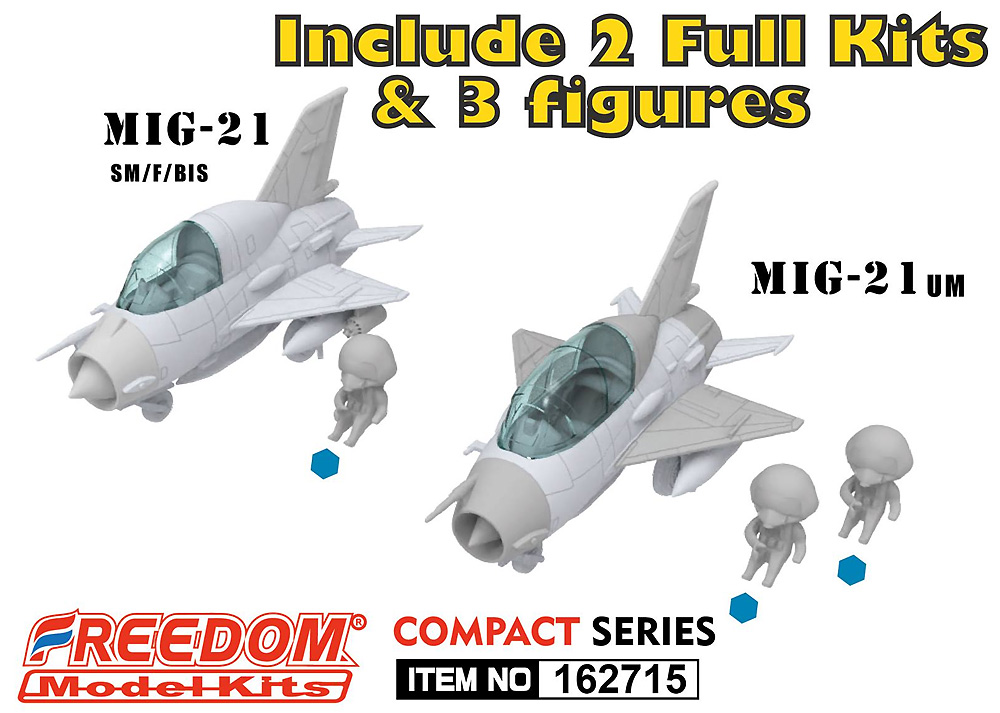MiG-21SM/F/BIS & MiG-21UM ロシア空軍 (2キット入り) プラモデル (フリーダムモデル コンパクトシリーズ No.162715) 商品画像_1