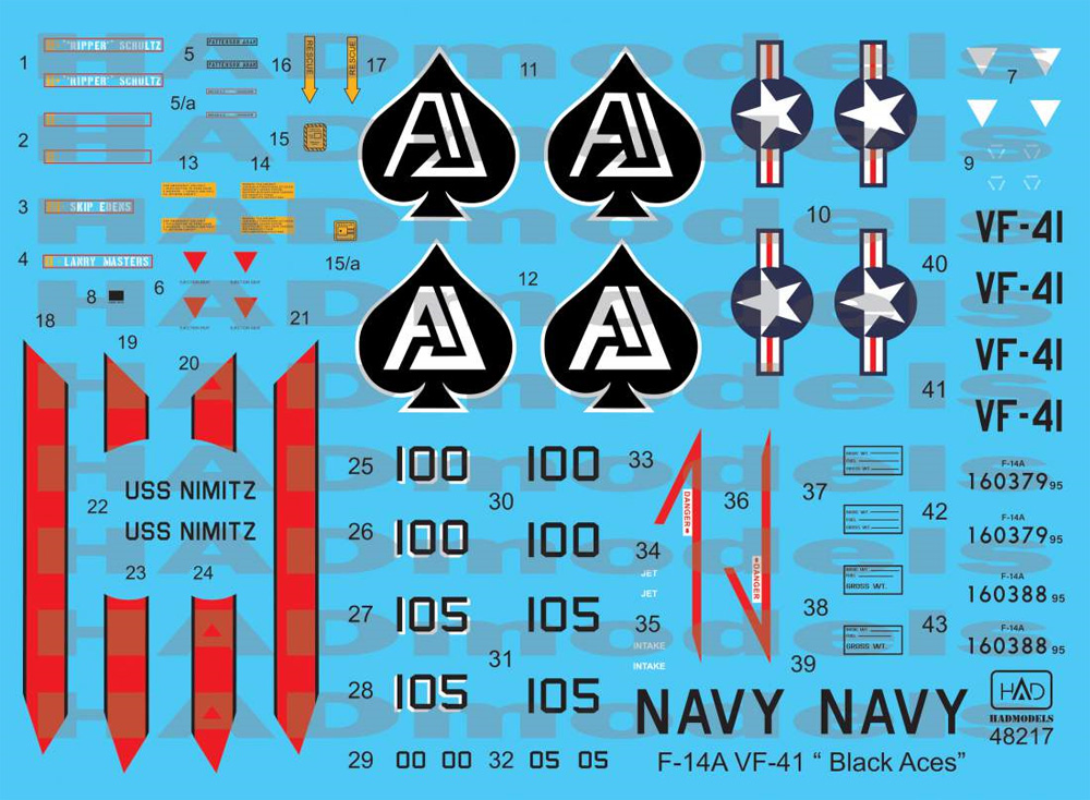 F-14A トムキャット VF-41 ブラックエイセス USS ニミッツ (タミヤ用) デカール (HAD MODELS 1/48 デカール No.48217) 商品画像_1