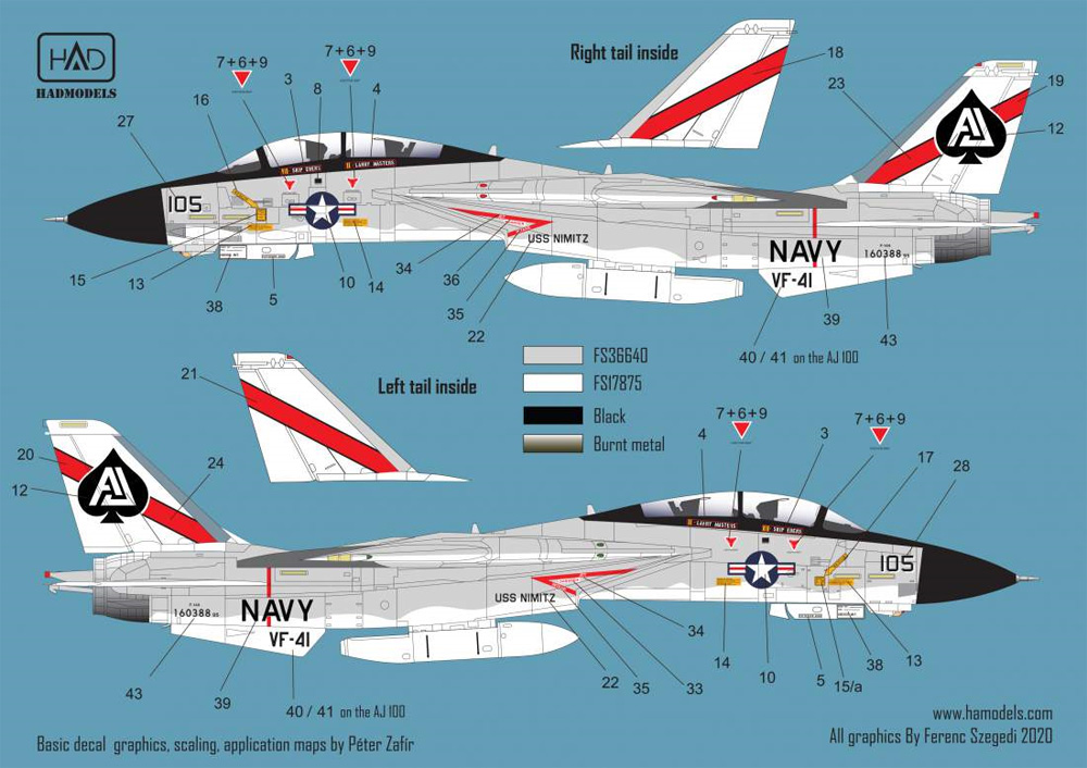 F-14A トムキャット VF-41 ブラックエイセス USS ニミッツ (タミヤ用) デカール (HAD MODELS 1/48 デカール No.48217) 商品画像_2