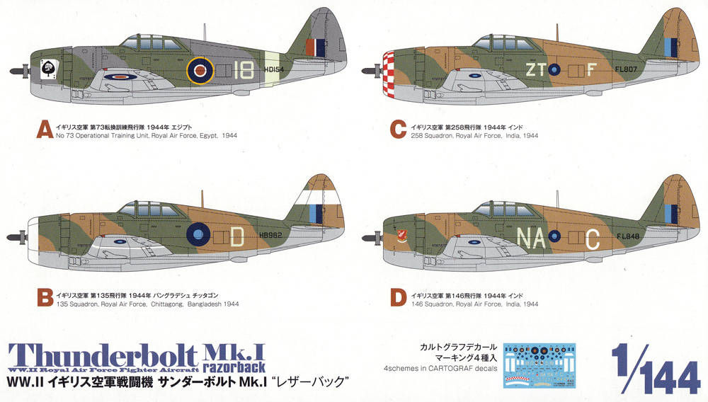 WW.2 イギリス空軍戦闘機 サンダーボルト Mk.1 レザーバック プラモデル (プラッツ 1/144 プラスチックモデルキット No.PDR-024) 商品画像_1