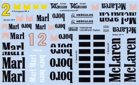 マクラーレン MP4/2C オプション デカール デカール (タブデザイン 1/20 デカール No.TABU-20156) 商品画像