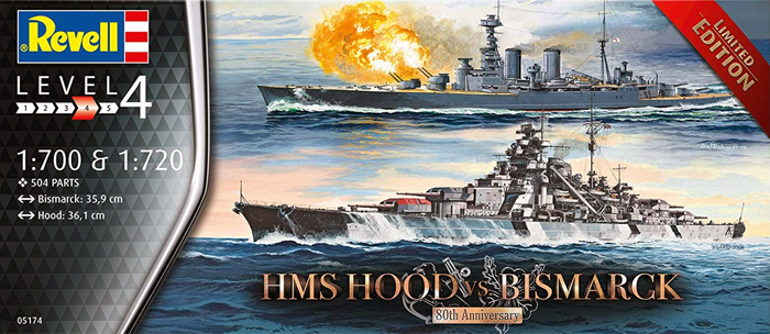 HMS フッド vs ビスマルク 80周年記念 バトルセット プラモデル (レベル 1/700 艦船モデル No.05174) 商品画像