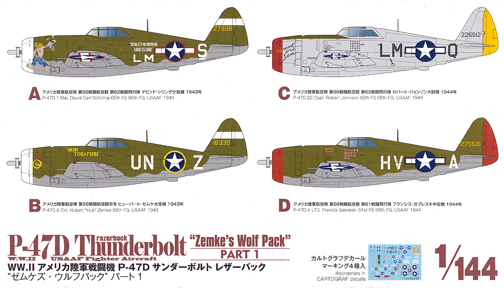 アメリカ陸軍 戦闘機 P-47D サンダーボルト レザーバック ゼムケズ・ウルフパック パート1 プラモデル (プラッツ 1/144 プラスチックモデルキット No.PDR-030) 商品画像_1