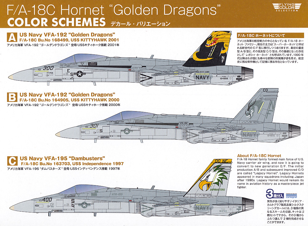 アメリカ海軍 艦上戦闘機 F/A-18C ホーネット ゴールデンドラゴンズ プラモデル (プラッツ フライングカラー セレクション No.FC-014) 商品画像_1