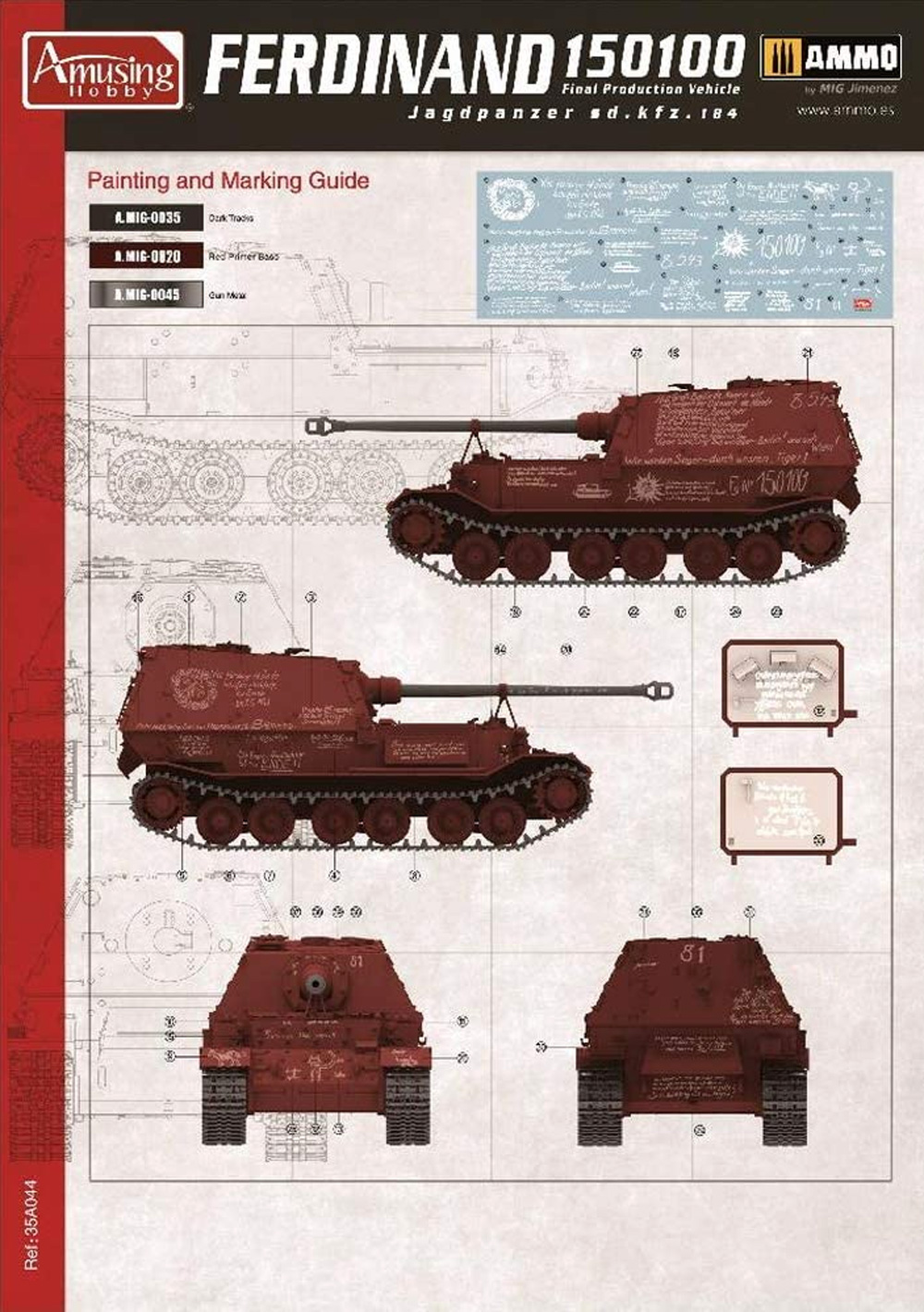 ドイツ 重駆逐戦車 フェルディナント 150100号 最終生産車輛 プラモデル (アミュージングホビー 1/35 ミリタリー No.35A044) 商品画像_2