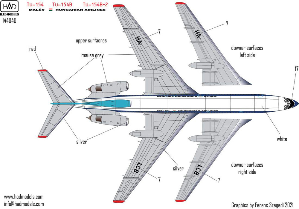 Tu-154/Tu-154B/Tu-154B-2 マレーヴ・ハンガリー航空 デカール (ズべズダ用) デカール (HAD MODELS 1/144 デカール No.144040) 商品画像_3