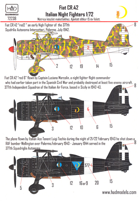 フィアット CR.42 イタリア 夜間戦闘機 デカール デカール (HAD MODELS 1/72 デカール No.72238) 商品画像