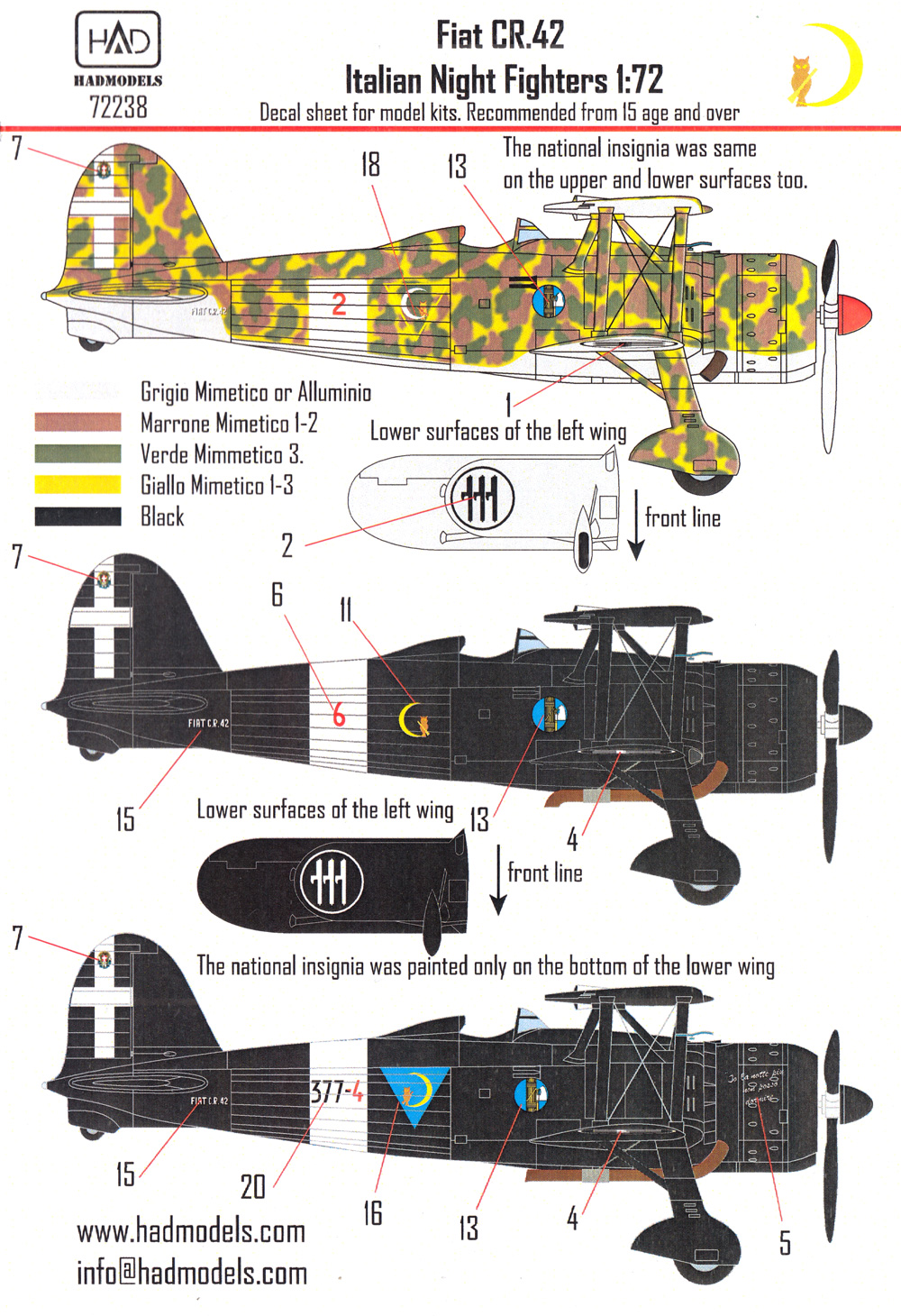 フィアット CR.42 イタリア 夜間戦闘機 デカール デカール (HAD MODELS 1/72 デカール No.72238) 商品画像_3