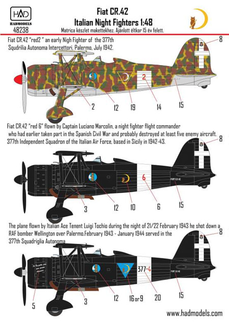 フィアット CR.42 イタリア 夜間戦闘機 デカール デカール (HAD MODELS 1/48 デカール No.48238) 商品画像