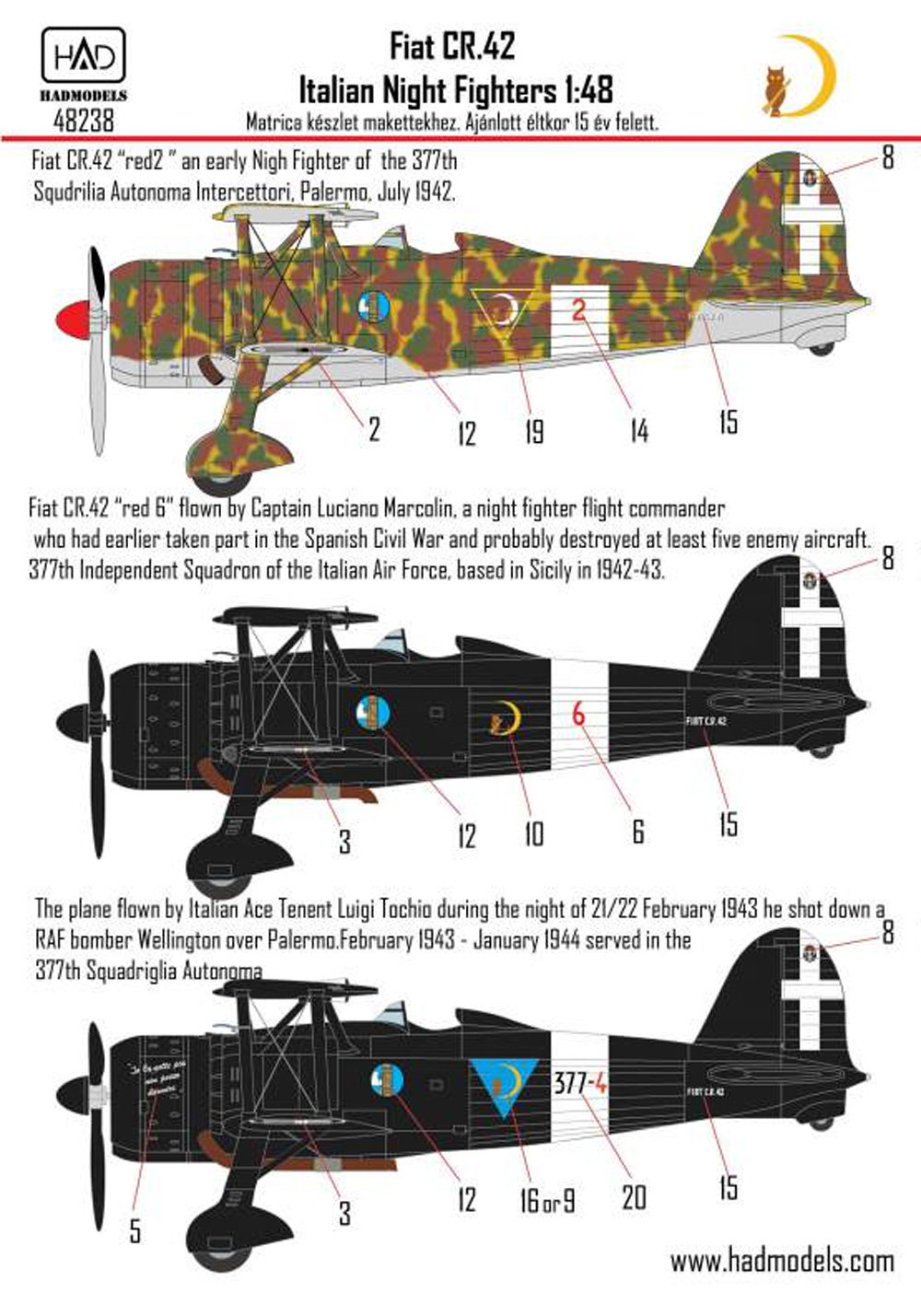 フィアット CR.42 イタリア 夜間戦闘機 デカール デカール (HAD MODELS 1/48 デカール No.48238) 商品画像_2