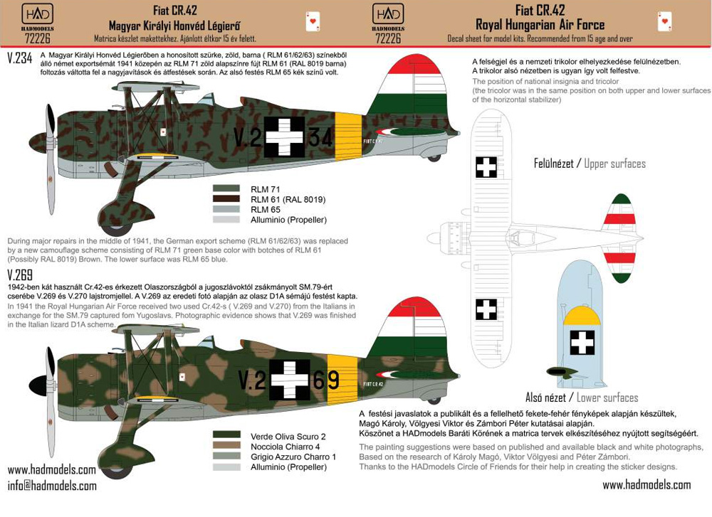 フィアット CR.42 王立ハンガリー空軍 デカール デカール (HAD MODELS 1/72 デカール No.72226) 商品画像_2