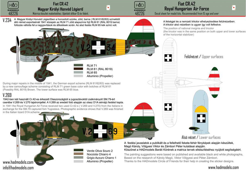フィアット CR.42 王立ハンガリー空軍 デカール デカール (HAD MODELS 1/48 デカール No.48226) 商品画像_2