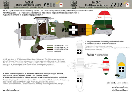 フィアット CR.42 王立ハンガリー空軍 V.202 デカール デカール (HAD MODELS 1/72 デカール No.72228) 商品画像