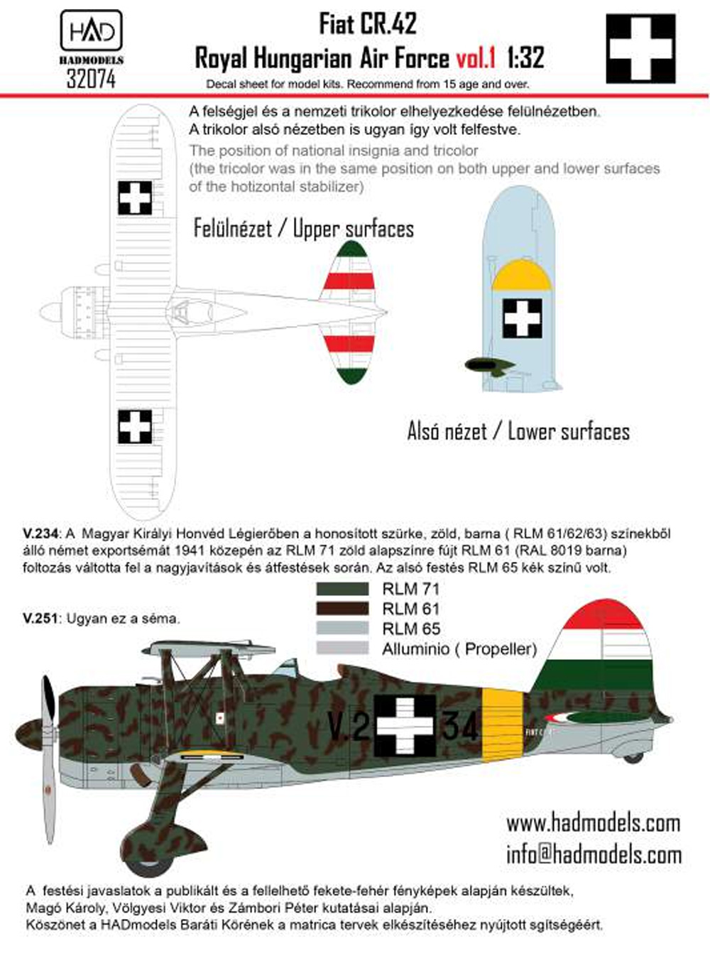 フィアット CR.42 王立ハンガリー空軍 vol.1 デカール デカール (HAD MODELS 1/32 デカール No.32074) 商品画像_2