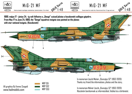 MiG-21MF ハンガリー空軍 #9309 デカール デカール (HAD MODELS 1/48 デカール No.48234) 商品画像