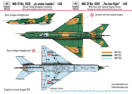 MiG-21bis ハンガリー空軍 #5531 ラストフライト デカール デカール (HAD MODELS 1/48 デカール No.48243) 商品画像