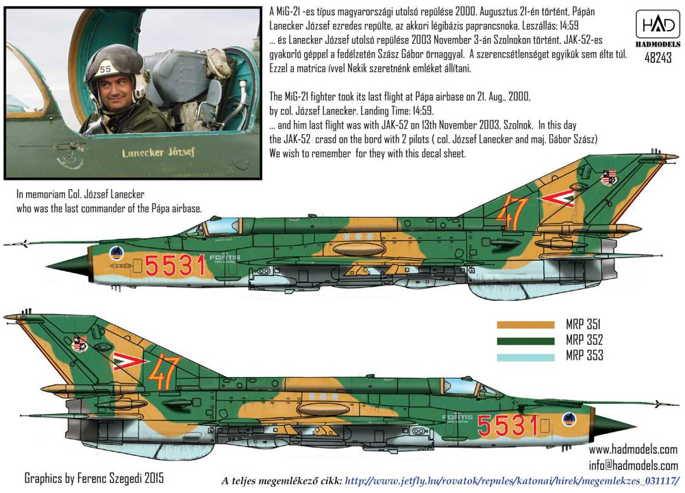 MiG-21bis ハンガリー空軍 #5531 ラストフライト デカール デカール (HAD MODELS 1/48 デカール No.48243) 商品画像_3