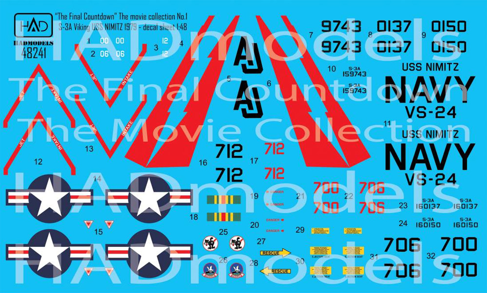 S-3A ヴァイキング USS ニミッツ 1979年 デカール (ファイナル・カウントダウン) デカール (HAD MODELS 1/48 デカール No.48241) 商品画像_1