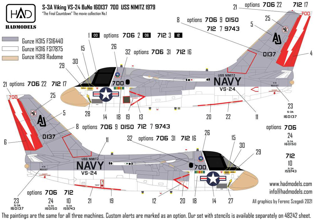 S-3A ヴァイキング USS ニミッツ 1979年 デカール (ファイナル・カウントダウン) デカール (HAD MODELS 1/48 デカール No.48241) 商品画像_3