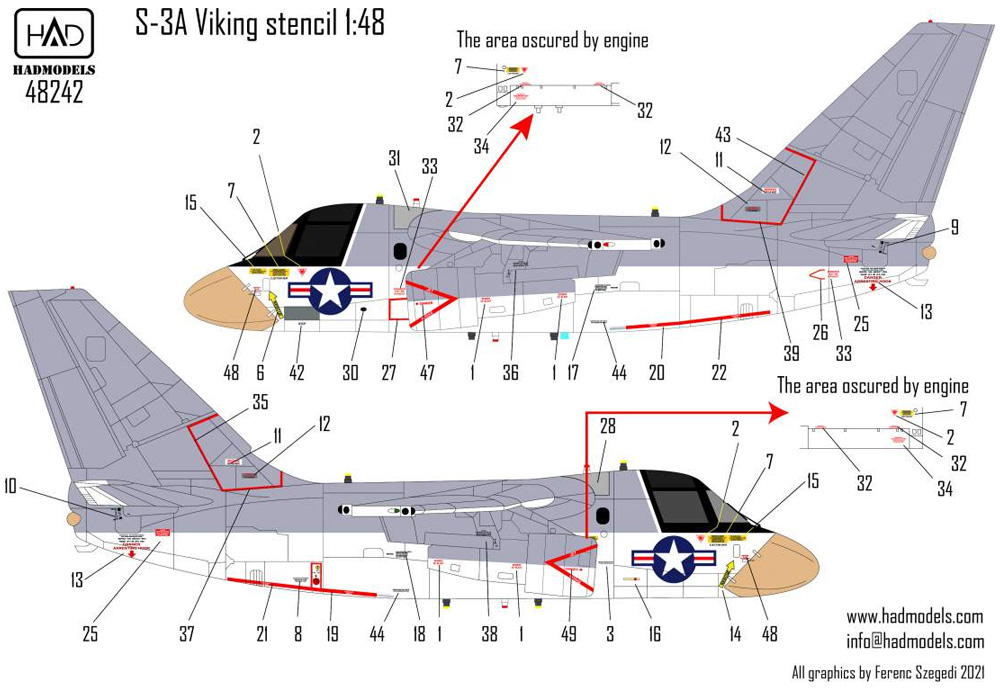 S-3A ヴァイキング データーステンシル デカール デカール (HAD MODELS 1/48 デカール No.48242) 商品画像_2