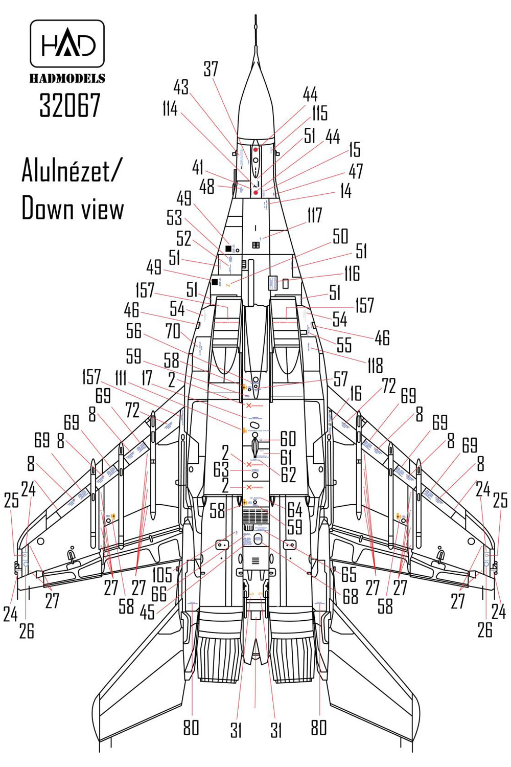 MiG-29 ファルクラム データーステンシル デカール (ロシア語、2機分) デカール (HAD MODELS 1/32 デカール No.32067) 商品画像_3