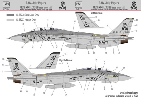 F-14A トムキャット VF-84 ジョリー ロジャース USS ニミッツ 1986 ロービジ デカール デカール (HAD MODELS 1/32 デカール No.32072) 商品画像