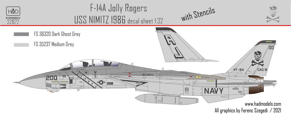 F-14A トムキャット VF-84 ジョリー ロジャース USS ニミッツ 1986 ロービジ デカール デカール (HAD MODELS 1/32 デカール No.32072) 商品画像_3