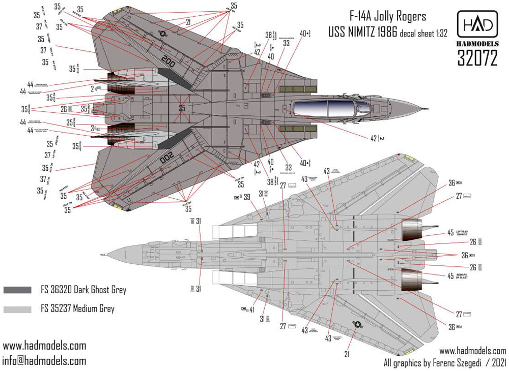 F-14A トムキャット VF-84 ジョリー ロジャース USS ニミッツ 1986 ロービジ デカール デカール (HAD MODELS 1/32 デカール No.32072) 商品画像_4