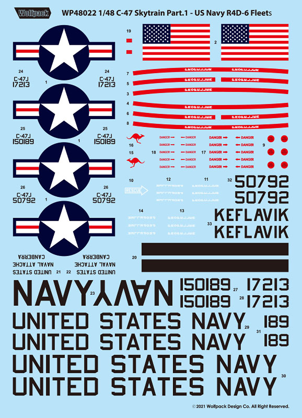 C-47 スカイトレイン Part.1 アメリカ海軍 R4D-6 Fleets デカール デカール (ウルフパック 1/48 デカール (WD) No.WD48022) 商品画像_1