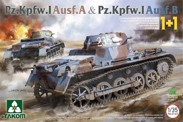 1号戦車A型 & 1号戦車B型 1+1 プラモデル (タコム 1/35 ミリタリー No.2145) 商品画像