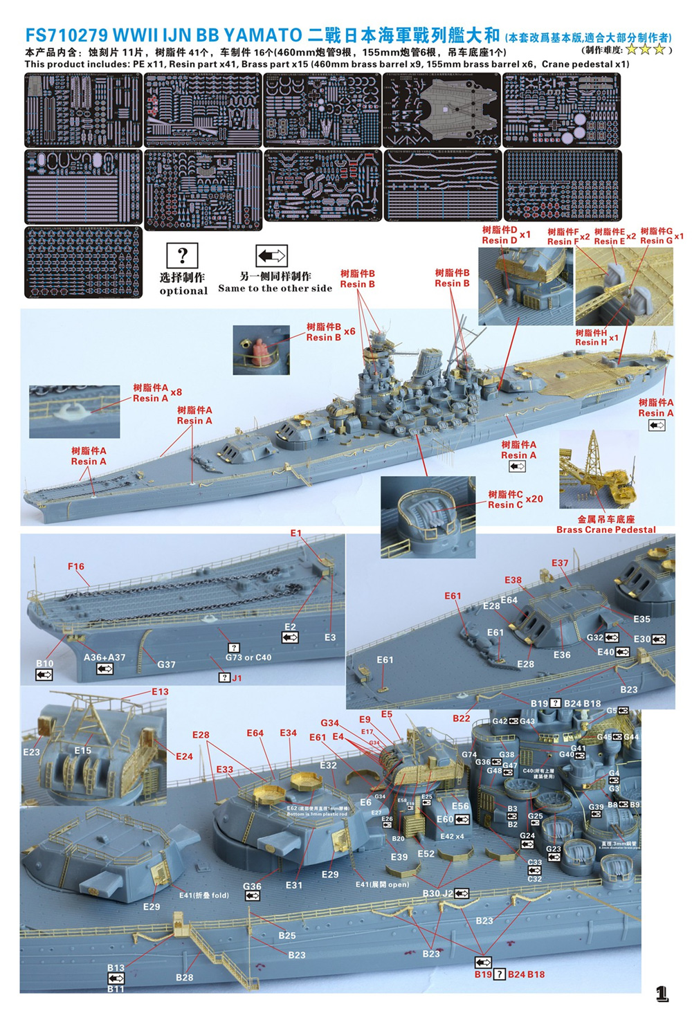 日本海軍 戦艦 大和 1945 最終時 アップグレードセット (コンプリートバージョン) (ピットロード用) エッチング (ファイブスターモデル 1/700 艦船用 アップグレード エッチング No.FS710279SP) 商品画像_3