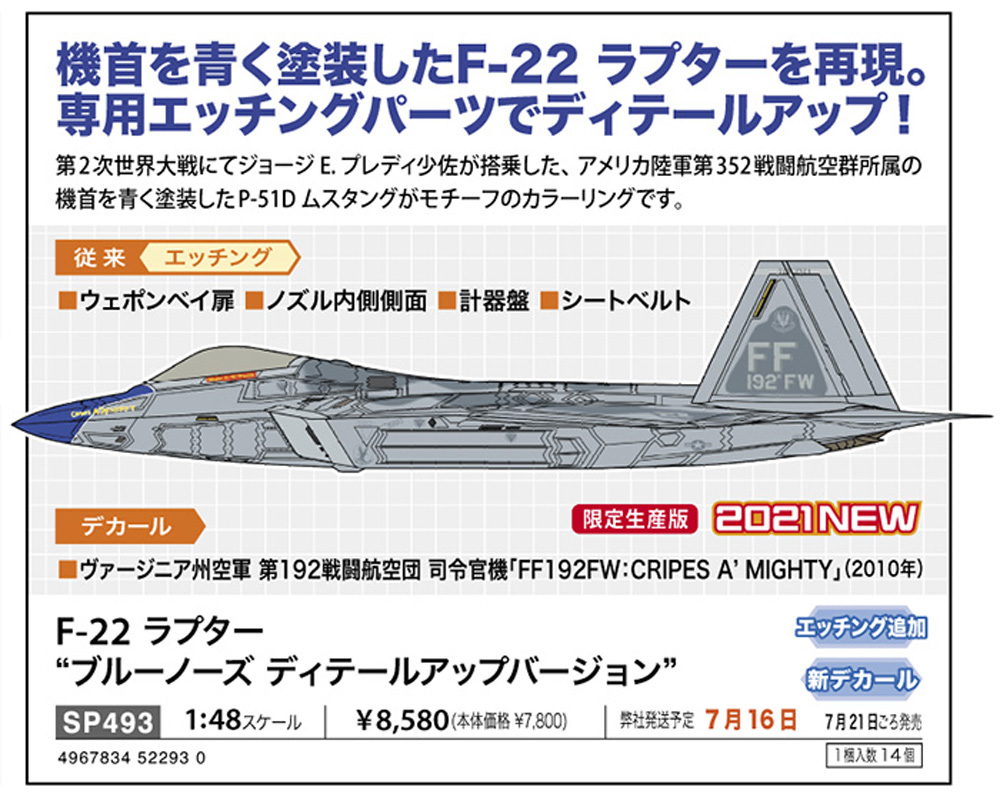 F-22 ラプター ブルーノーズ ディテールアップバージョン プラモデル (ハセガワ 1/48 飛行機 SPシリーズ No.SP493) 商品画像_2