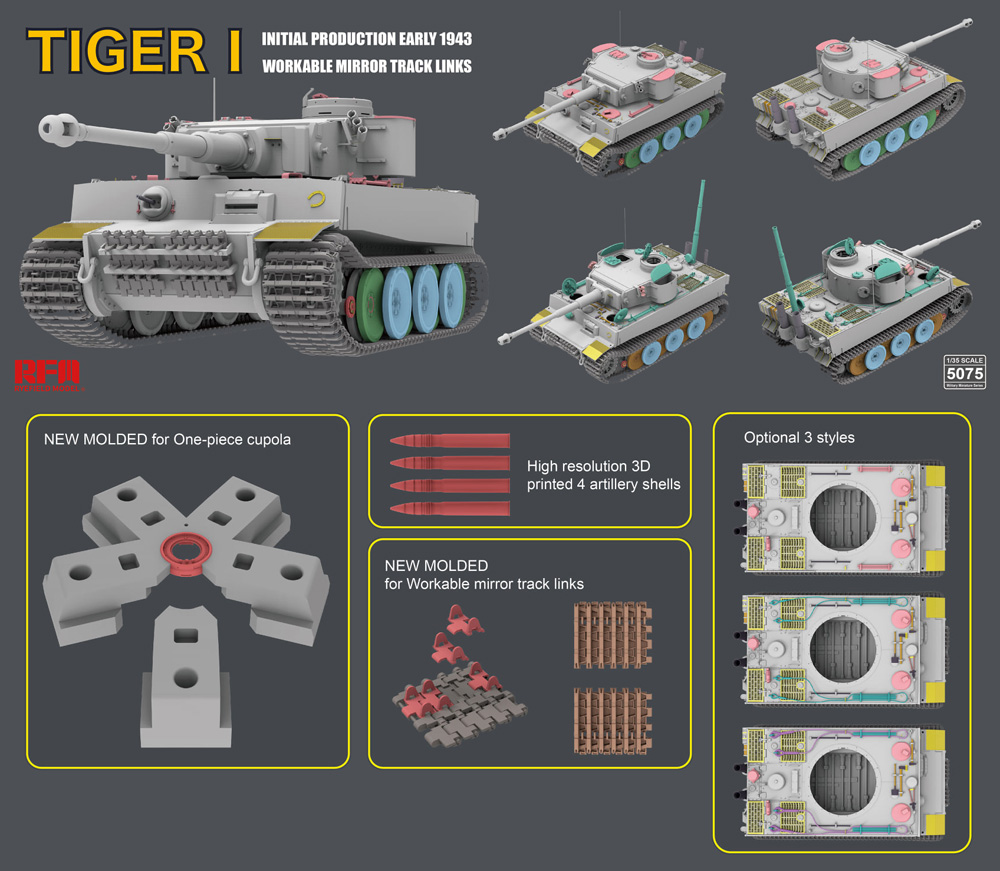 タイガー 1 重戦車 極初期型 100号車 1943年 w/連結組立可動式履帯 プラモデル (ライ フィールド モデル 1/35 Military Miniature Series No.5075) 商品画像_3