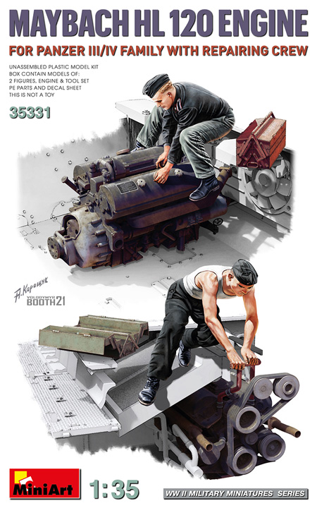 3/4号戦車用 マイバッハ HL120 エンジン w/修理工兵 プラモデル (ミニアート 1/35 WW2 ミリタリーミニチュア No.35331) 商品画像