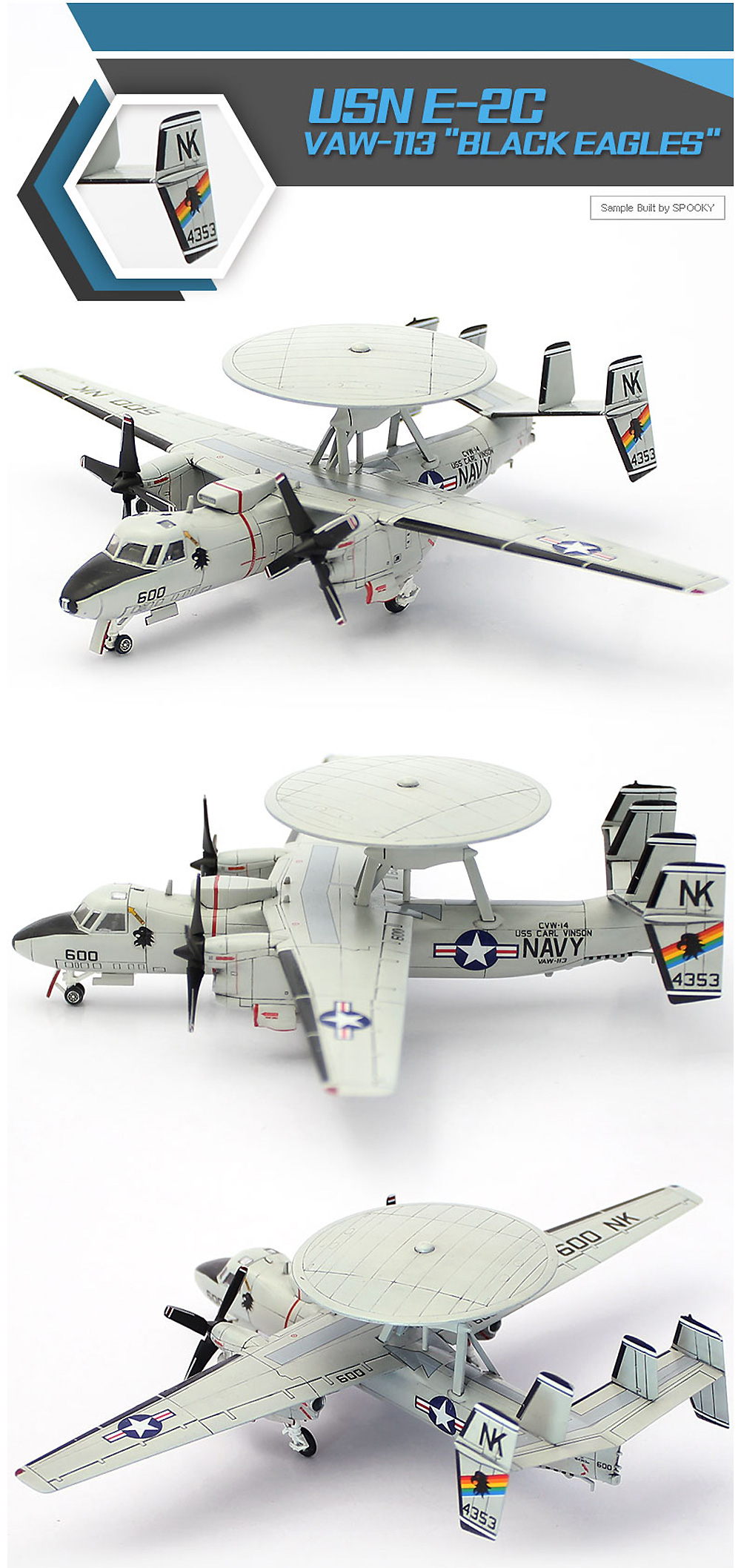 USN E-2C ホークアイ VAW-113 ブラックイーグルス プラモデル (アカデミー 1/144 Scale Aircrafts No.12623) 商品画像_3