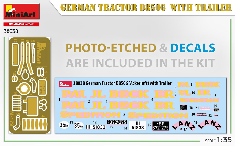 ドイツ トラクター D8506 w/トレーラー プラモデル (ミニアート 1/35 ミニチュアシリーズ No.38038) 商品画像_1