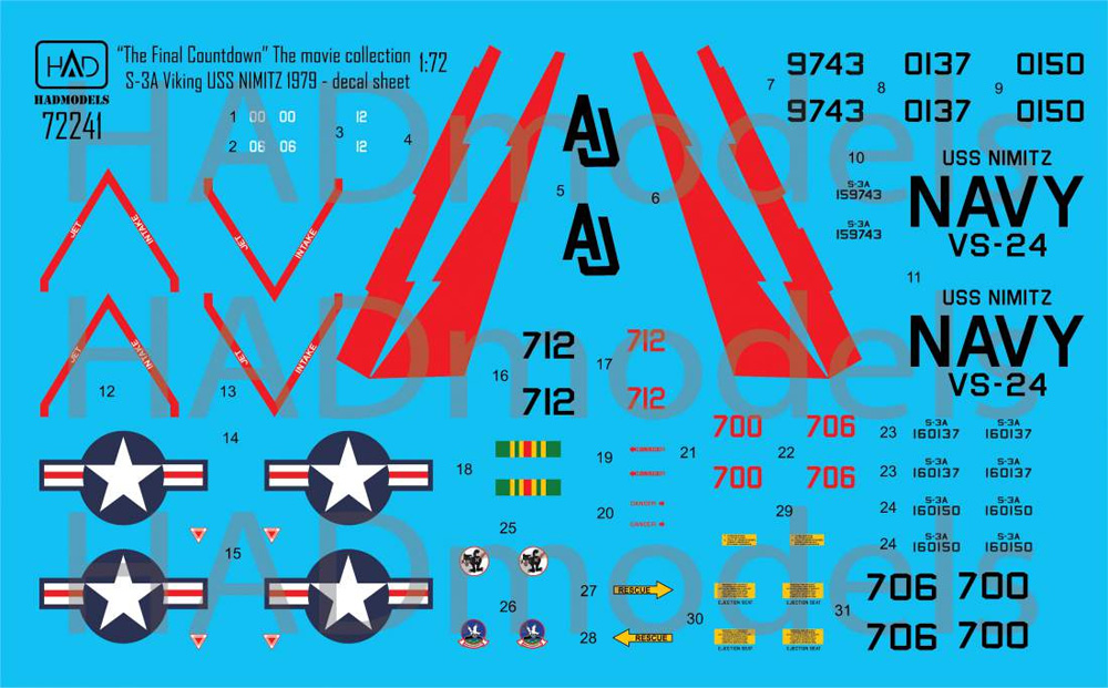 S-3A ヴァイキング USS ミニッツ 1979 ファイナルカウントダウン デカール デカール (HAD MODELS 1/72 デカール No.72241) 商品画像_1