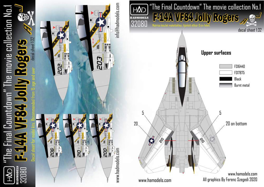 F-14A トムキャット ジョリーロジャース ファイナルカウントダウン デカール デカール (HAD MODELS 1/32 デカール No.32080) 商品画像_3