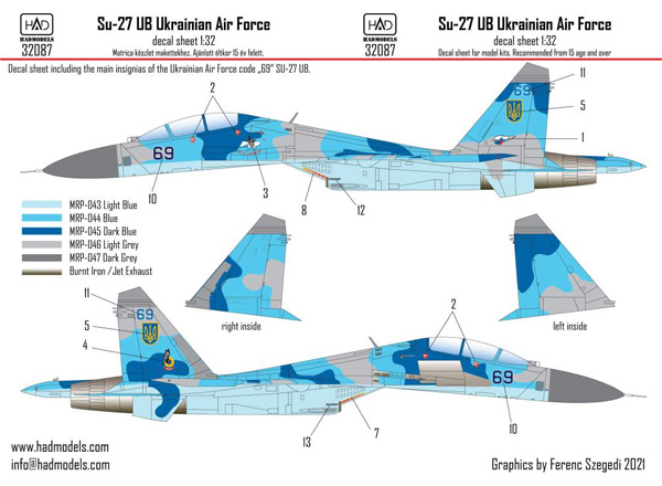 スホーイ Su-27UB ウクライナ空軍 デカール デカール (HAD MODELS 1/32 デカール No.32087) 商品画像